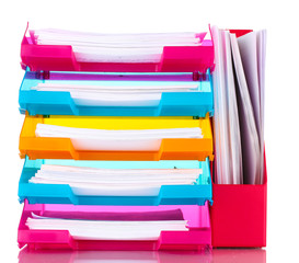 bright trays for papers isolated on white
