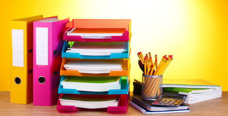 bright paper trays and stationery