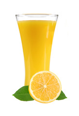 lemon juice with slices of lemon in the glass isolated on white