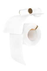 Toilet paper on a stand. On a white background.