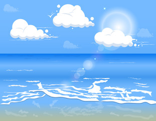 Fototapeta na wymiar Blue sea water with clouds in clear day