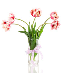 Beautiful tulips in vase isolated on white