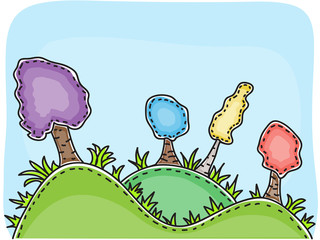 Illustration of landscape - trees on hills