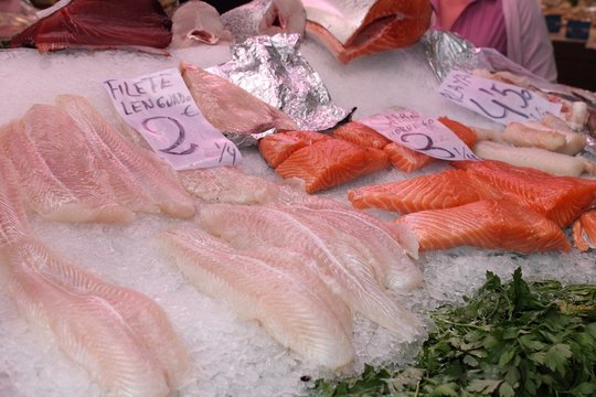 filetti di sogliola e salmone al mercato del pesce