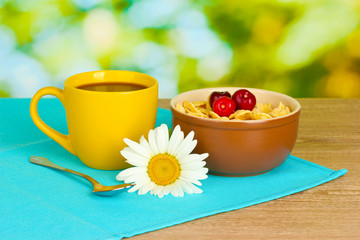 Tasty cereal with cherries for breakfast