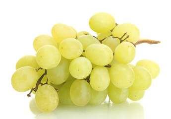 Ripe green grapes isolated on white.