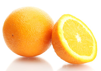 juicy orange and half isolated on white