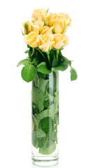 beautiful bouquet of roses in transparent vase isolated on