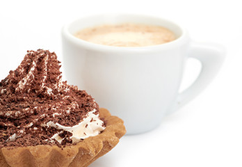 chocolate cake with a cup of coffee