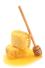 Fototapeta na wymiar golden honeycombs with honey isolated on white.