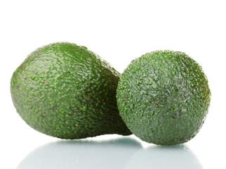 two ripe avocado fruits isolated on white
