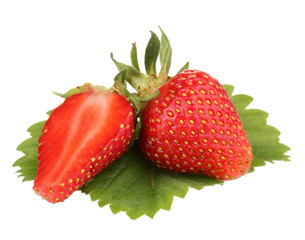 sweet ripe strawberries with leaves isolated on white