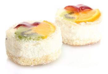 Obraz na płótnie Canvas sweet cakes with fruits isolated on white