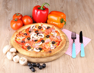 Aromatic pizza with vegetables and mushrooms