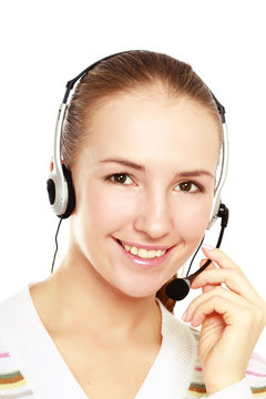 Beautiful woman with headset. Call center. Customer support.
