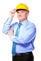 man architect with helmet isolated on white