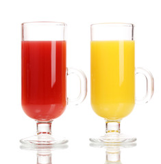 Tropical juices in glasses isolated on white
