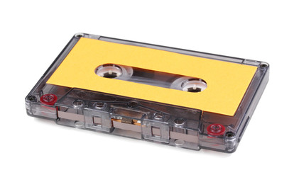 Audio cassette with color label isolated on white