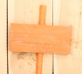 Color wooden sign board on wooden background