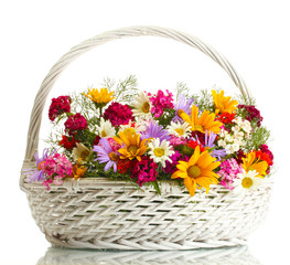 Fototapeta na wymiar bouquet of wildflowers in flowerpot isolated on white