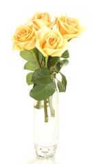 bouquet of roses in vase isolated on white