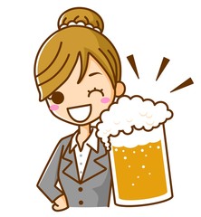 ビールで乾杯　ビジネスウーマン
