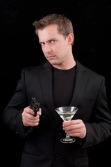 Male caucasian model with a gun