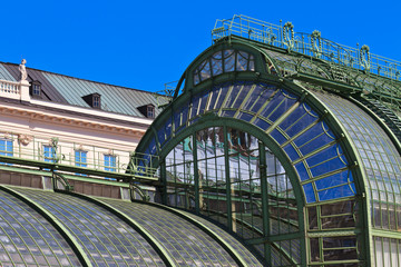 Architectural details of Palmenhaus and Hofburg palace in Vienna