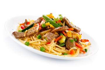 Pasta with meat and vegetables