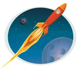 Stickers pour porte Cosmos Vaisseau spatial volant à travers la bannière de l& 39 espace