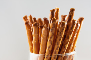 Salted pretzels in a glass