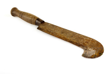 Rusty old machete on white