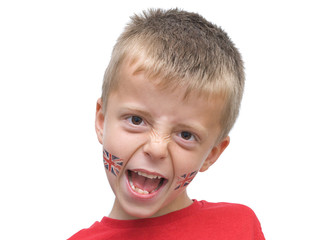 seven year old boy with union jack tattoos © Pixel Memoirs