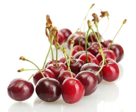 Ripe cherry berries isolated on white