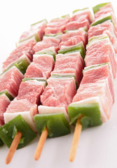 raw meat, skewers