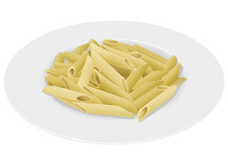Macaroni pasta dish on white background