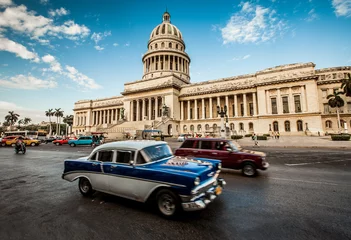 Printed roller blinds Cuban vintage cars Havana, Cuba - on June, 7th. capital building of Cuba, 7th 2011.