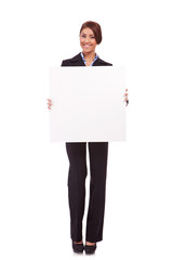 business woman showing a blank board