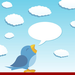 Blue bird spreading the news with talking balloon