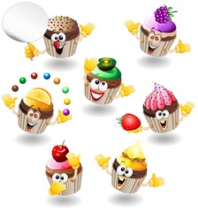 Pasticcini Frutta Cartoon Funny Cupcakes Fruits-Vector