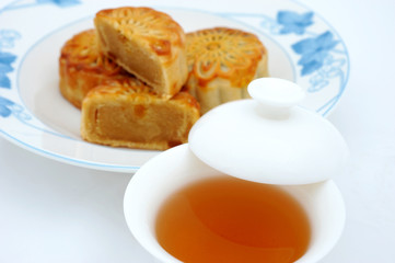Chinese moon cake and tea
