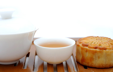 Chinese moon cake and tea