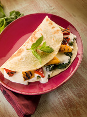 piadina with spinach grilled capsicum and cheese