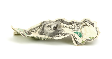 crumpled hundred dollar on a white background