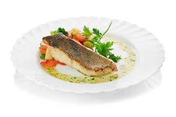 fish and begetables isolated on a white background