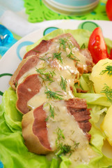 pork tongue in horse radish and dill sauce