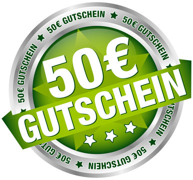 Button Banner "50 € Gutschein" grün/silber