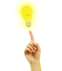 hand with a drawing light bulb