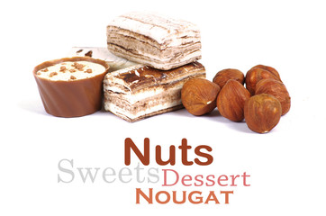 Chocolate and nuts over white