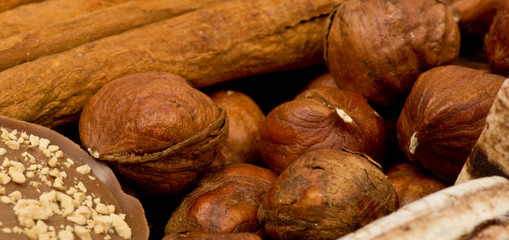 coffee beans, cinnamon and nuts